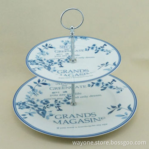 Porcelain 2-tier Cake Stand, Blue Design, Simple and Elegant, Ideal for Gift
